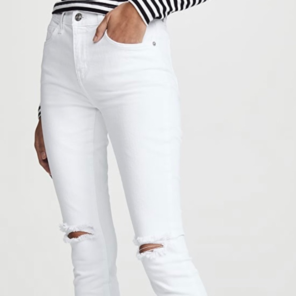 Current Elliott Super High Waisted Stiletto Jeans in White